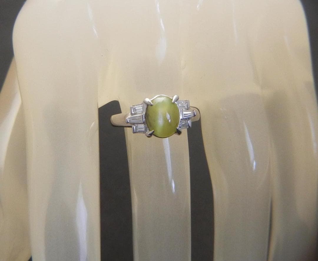 新品 プラチナPt900 キャッツアイ 3.0ct ダイヤ 0.38ct リング