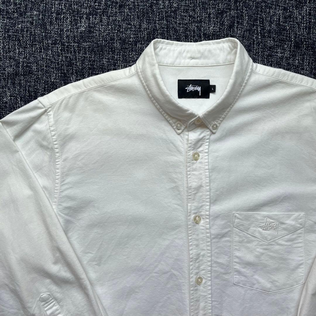 L]stussy ステューシー 白 シャツ 7分袖丈 白 オックスシャツ - メルカリ
