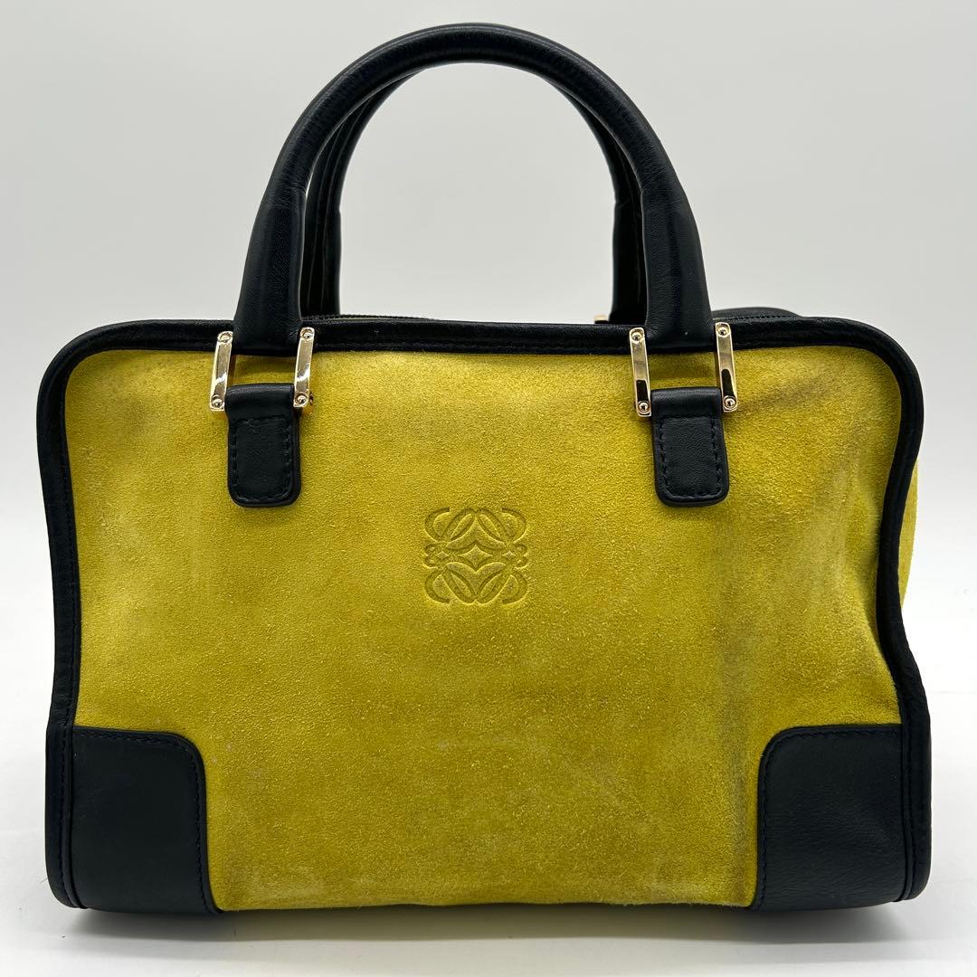 美品】ロエベ アマソナ 28 ハンドバッグ アナグラム スエード イエロー