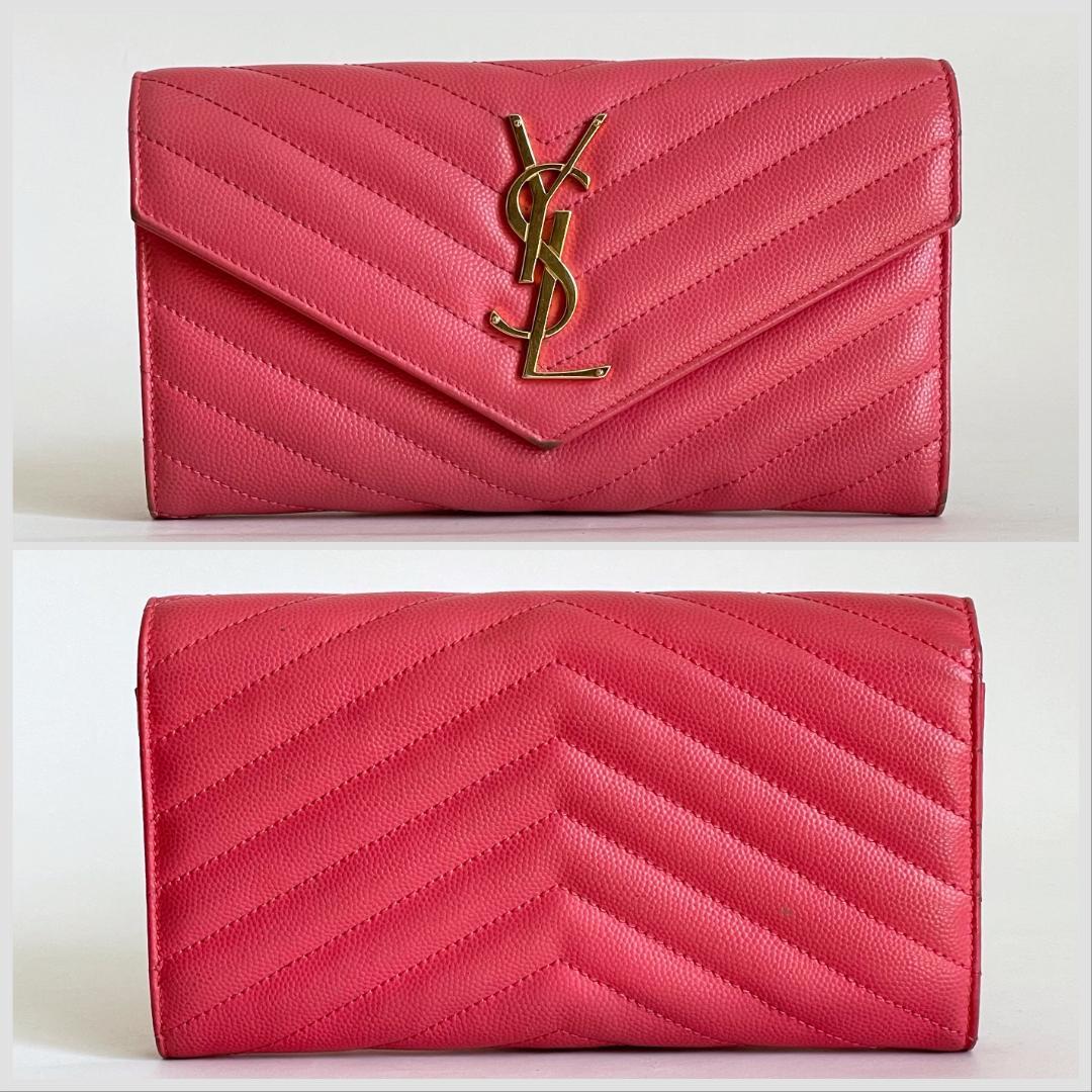 Yves Saint Laurent イヴサンローラン レザー 長財布 ピンク - メルカリ