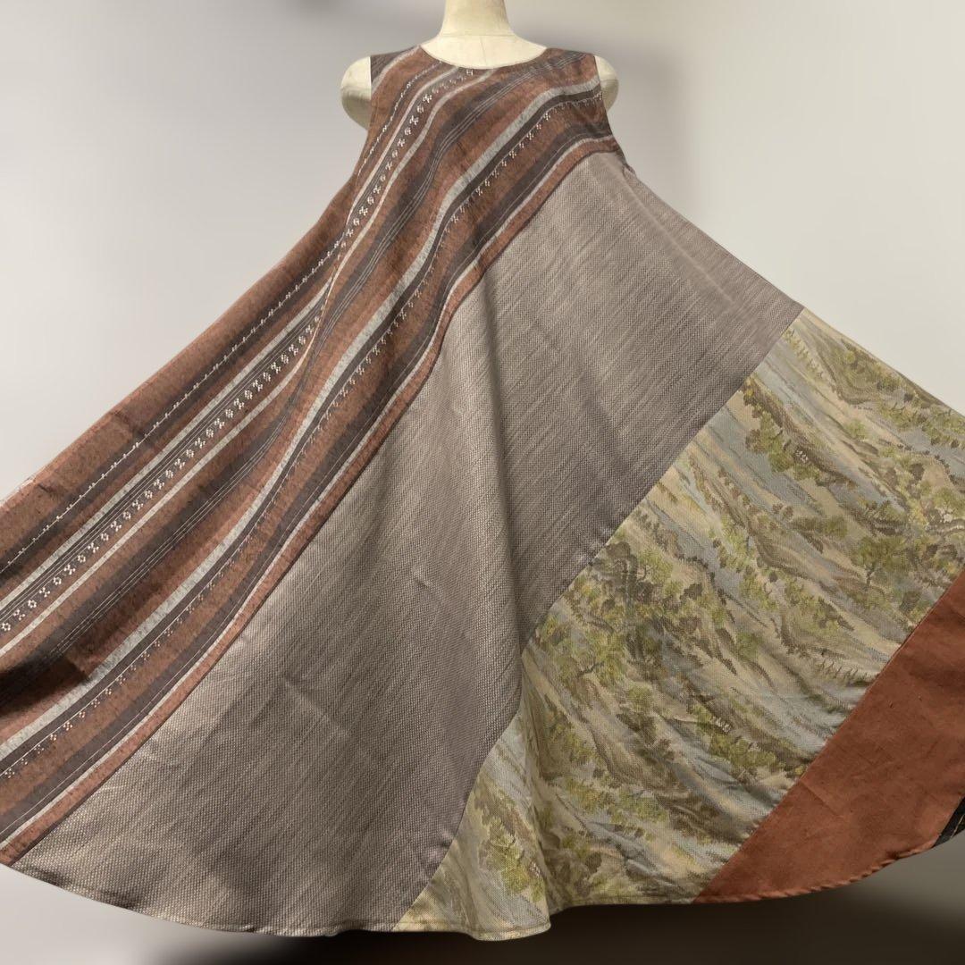 着物ワンピーステントラインマキシ丈《15》紬や大島紬等M〜L