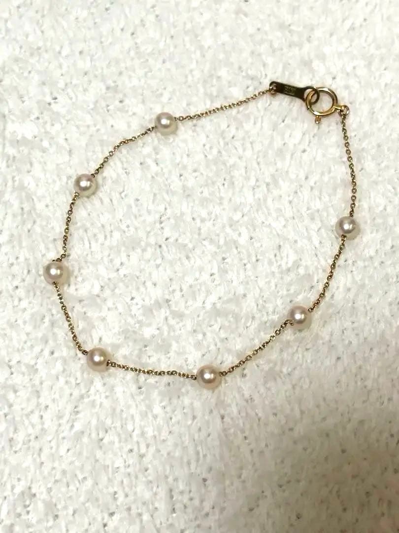 K18ブレスレット　ミニパール　ゴールドブレスレット18cm 18金 ブレスレット k18 パール 真珠 レディース スクリューチェーン