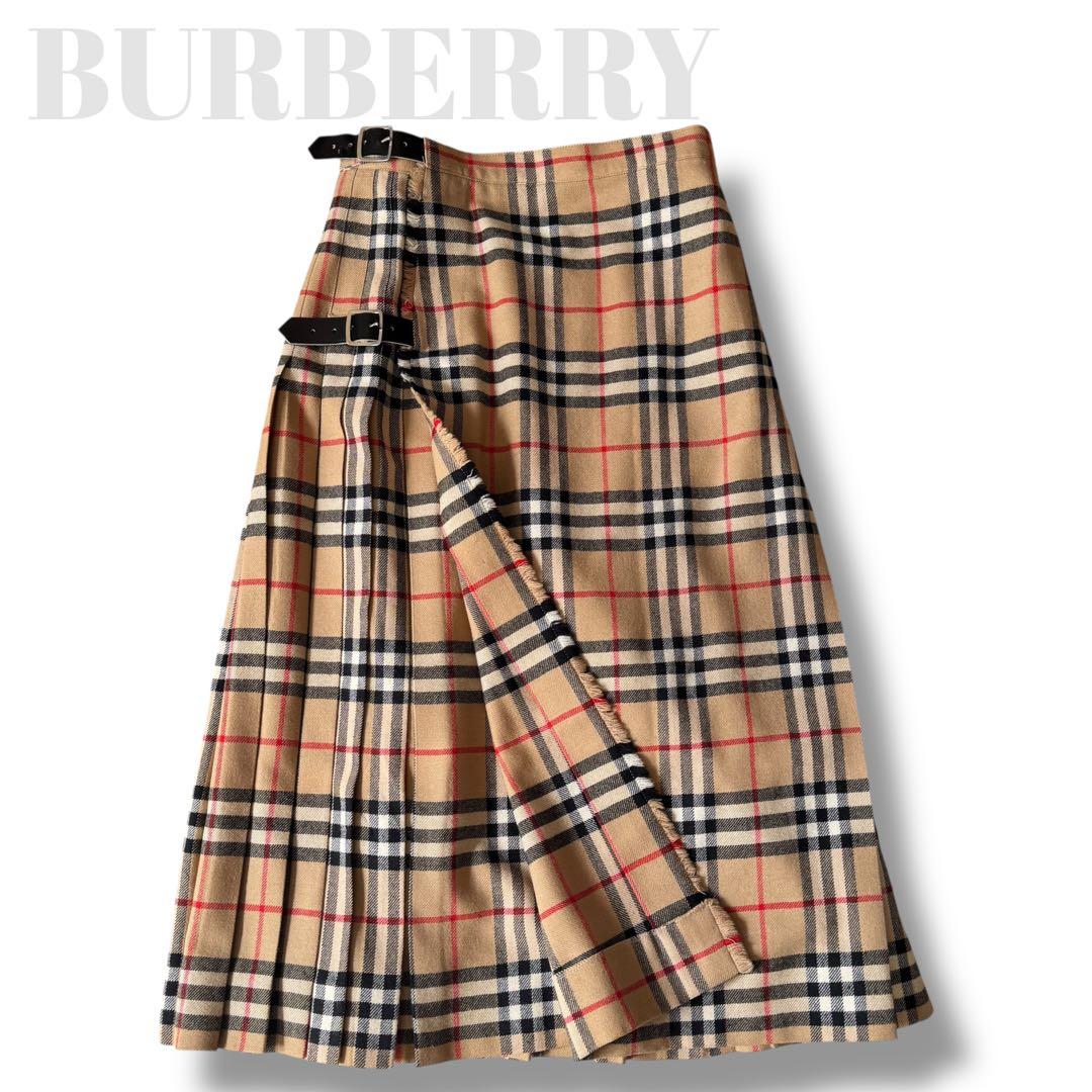 Burberry バーバリー ノバチェック プリーツスカート ロング 牛革
