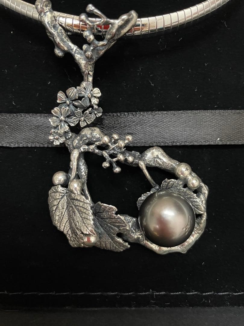 創作工房 KENZO チョーカー silver 黒真珠 花モチーフ13mm