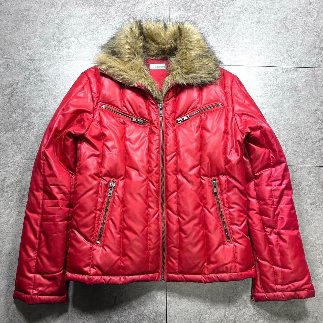 00s【archive】ギミック ファーダウンジャケット/Y2K/光沢/ギャル男