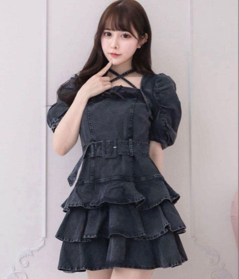 Pium ピウム ティアードフリルミニワンピース ブラック デニム - メルカリ