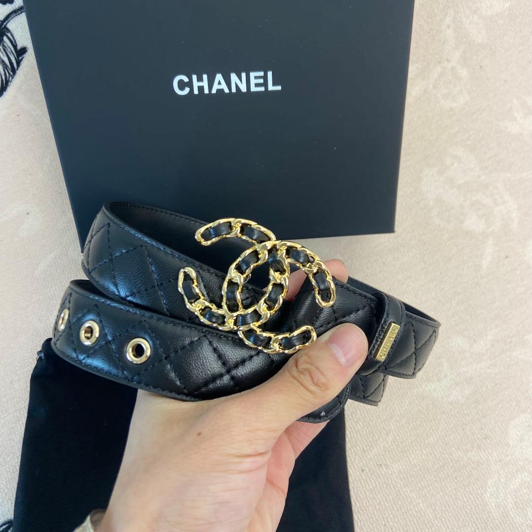 CHANEL ブラック レザー ベルト - メルカリ