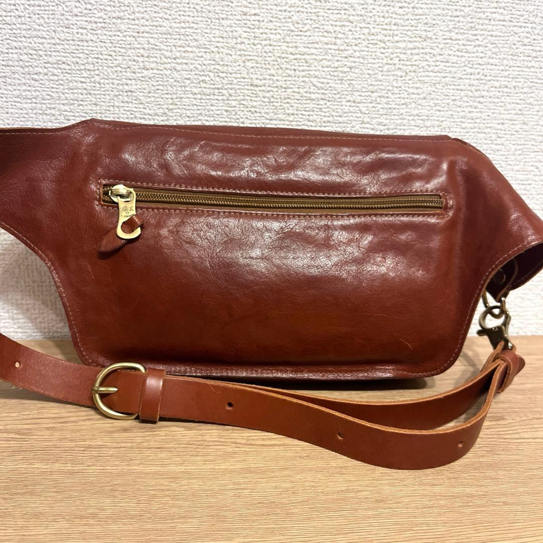 AWAZON-ILBISONTE ボディバッグ ブラウン レザー バムバッグ あか茶