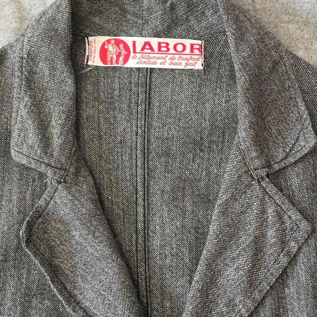 1950s ブラックシャンブレーアトリエコート フレンチヴィンテージ 刺繍