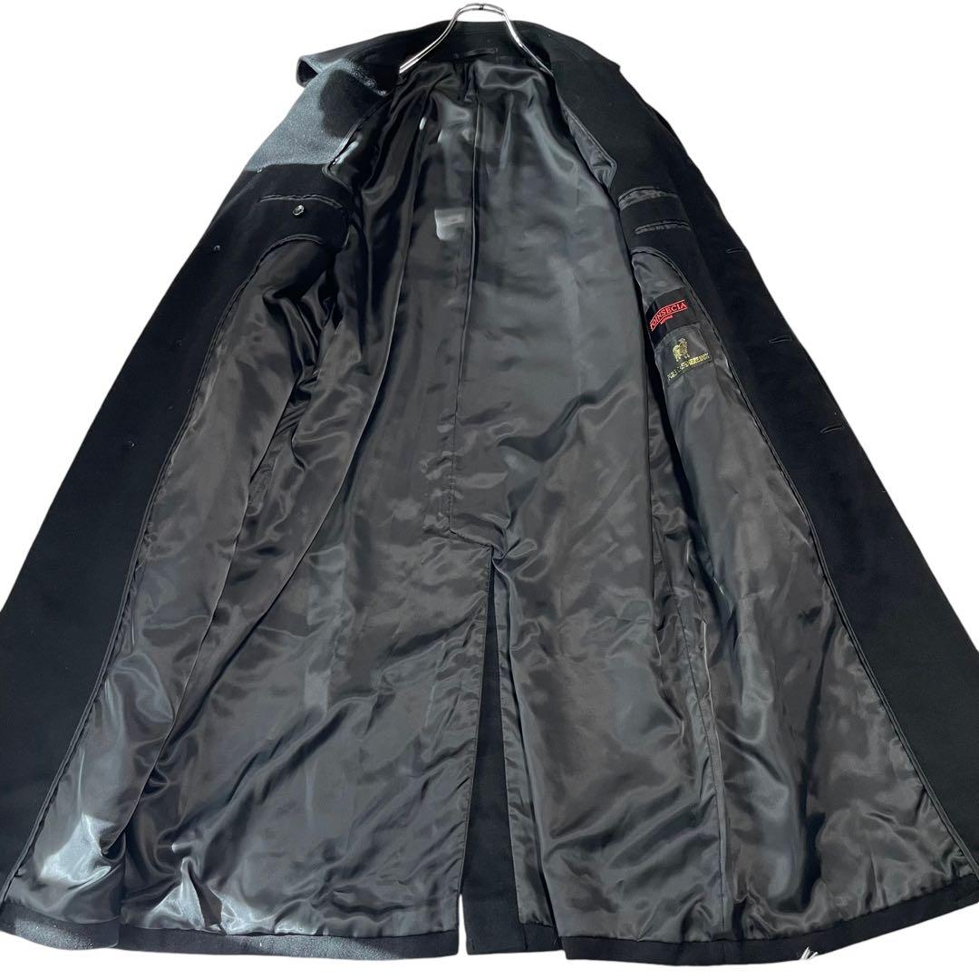 カシミヤ100%×大きいサイズ】マキシ丈 比翼ロングチェスターコート 黒