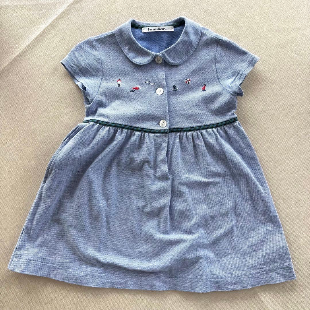 美品】ファミリアfamiliar 半袖ワンピース 100cm 青 - メルカリ