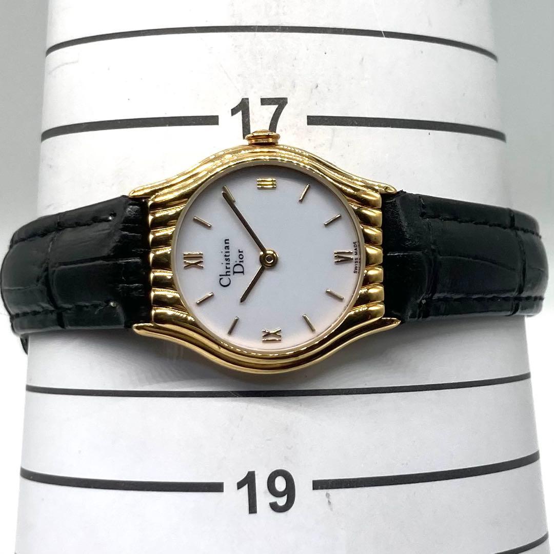 稼働】 ディオール 腕時計 3048 クォーツ ゴールドベゼル ホワイト文字盤