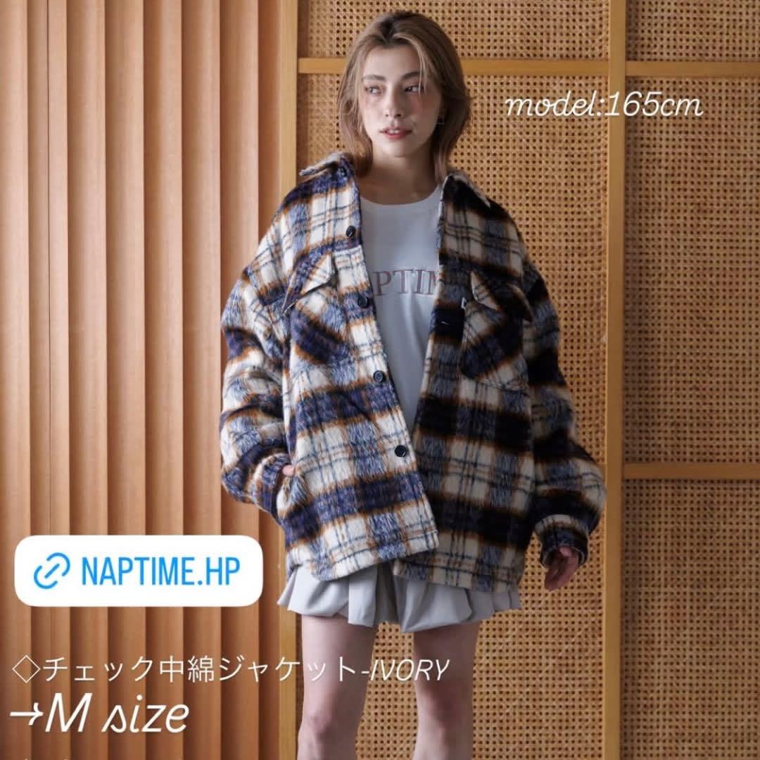 NAPTIME チェック中綿ジャケット Mサイズ アイボリー - メルカリ