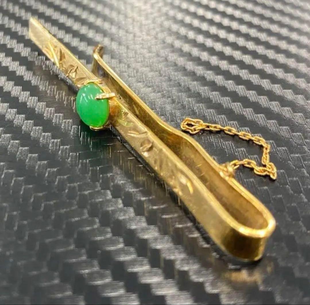 18K刻印　ネクタイピン　ジャンク　5.37g ヴィンテージ　翡翠