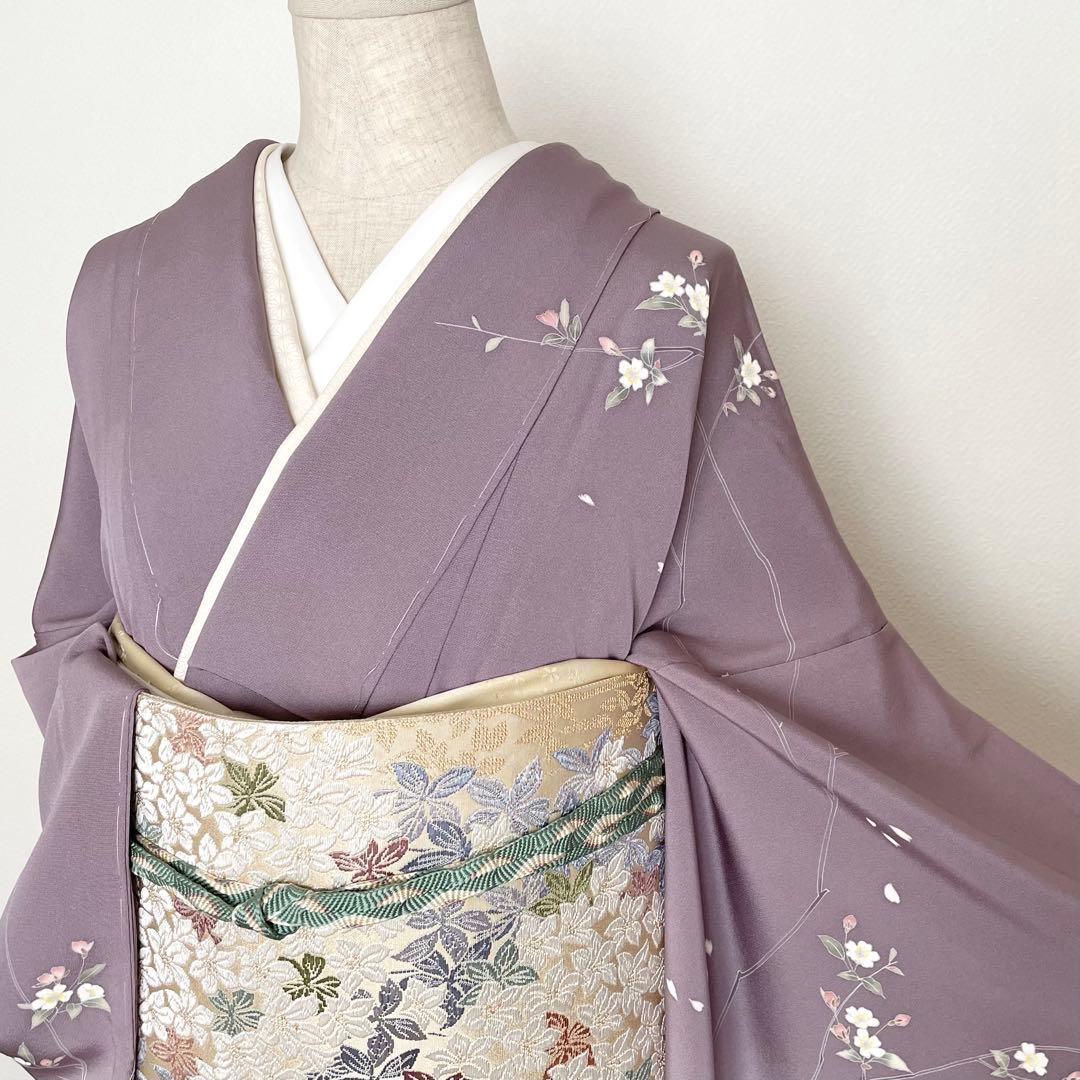 しつけ付幸せの青い鳥 訪問着 十日町友禅 正絹着物 訪問着コーディネート 十日町友禅 綺麗な水色に宝尽くしを刺繍で表現
