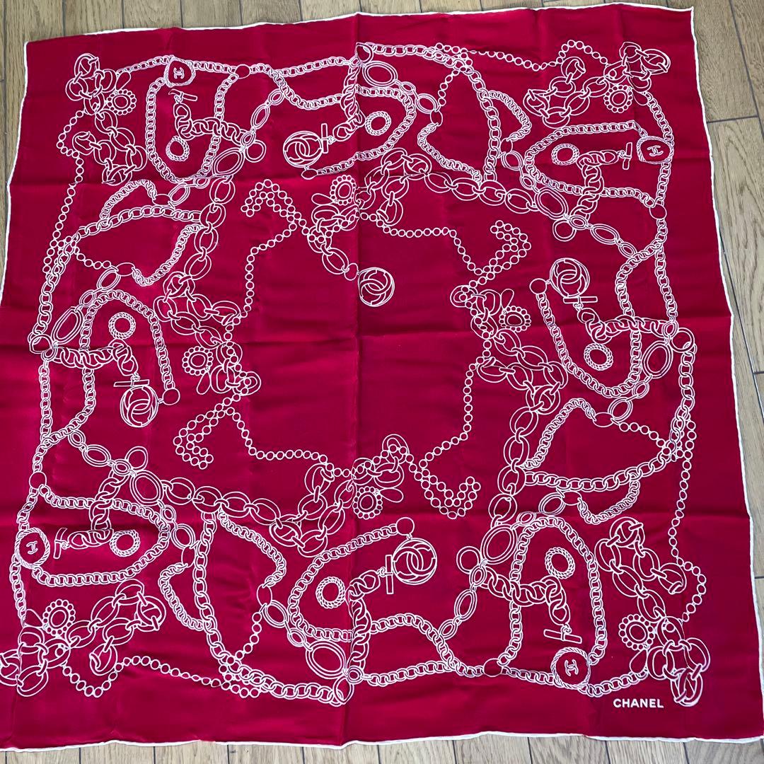 希少 美品 CHANEL シャネル チェーン柄 シルクスカーフ 83×83cm - メルカリ
