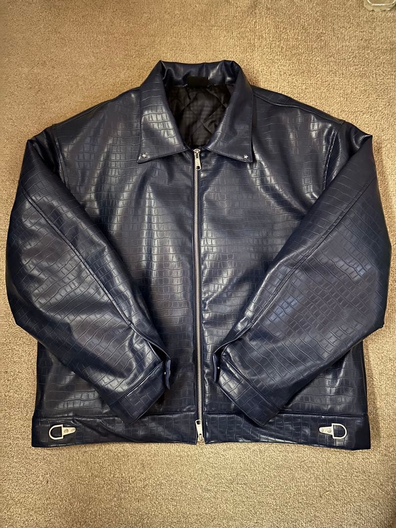 BELVET Croc-Embossed Leather Jacket Blue - メルカリ