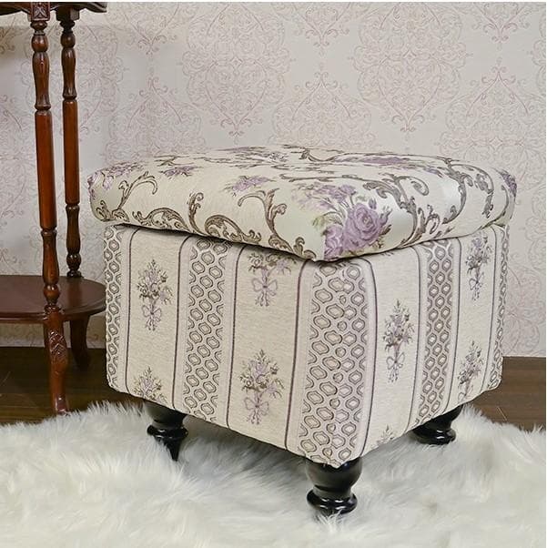 ローズ ロココ 収納 ファブリック ボックス スツール シルバー 人気 Amazon｜収納スツール 49*31*31 収納ボックス フタ付き おしゃれ