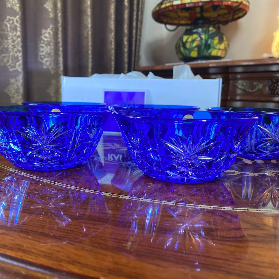 クリスタルダルク クリスタル カメイ 切子 小鉢 ブルー 藍色 5個