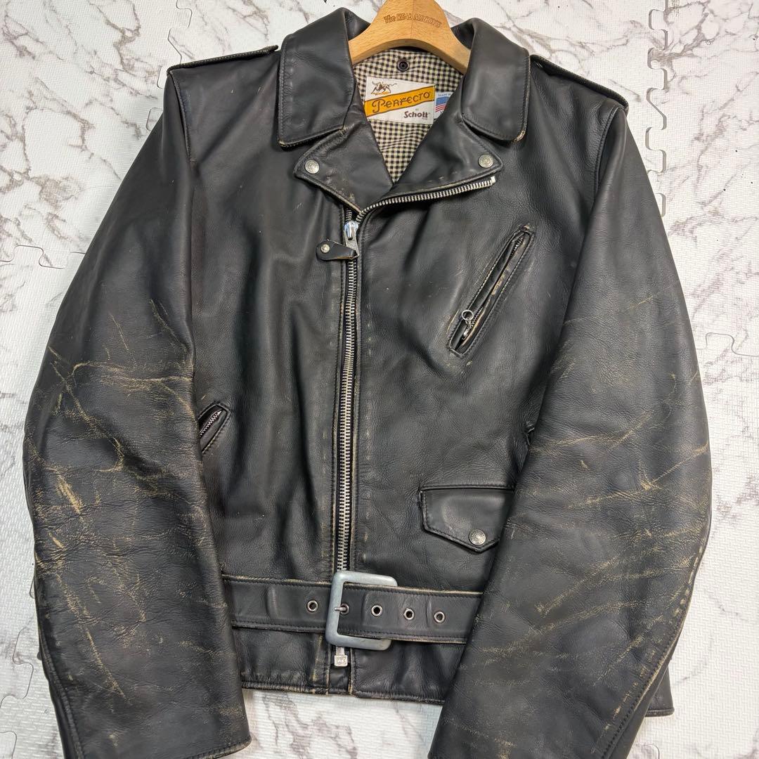 XL/使用数回✨【米国製】schott 110周年 ダブルライダース 黒 牛革