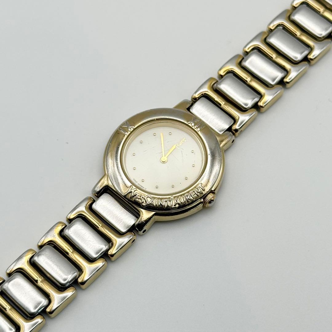 ✨新品電池・稼働✨サンローラン 腕時計 クォーツ ラウンド コンビ 白