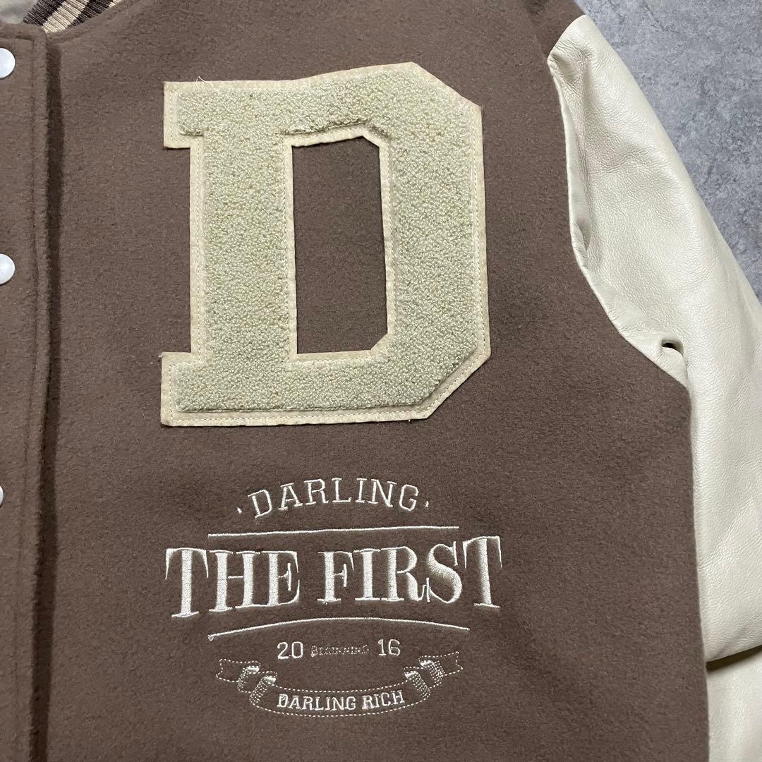 F】ダーリッチ Darich スタジャン ブラウン×アイボリー 合皮袖 中綿入