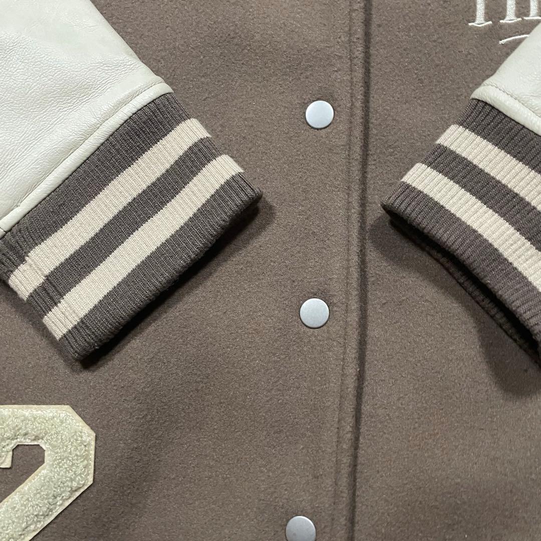 F】ダーリッチ Darich スタジャン ブラウン×アイボリー 合皮袖 中綿入