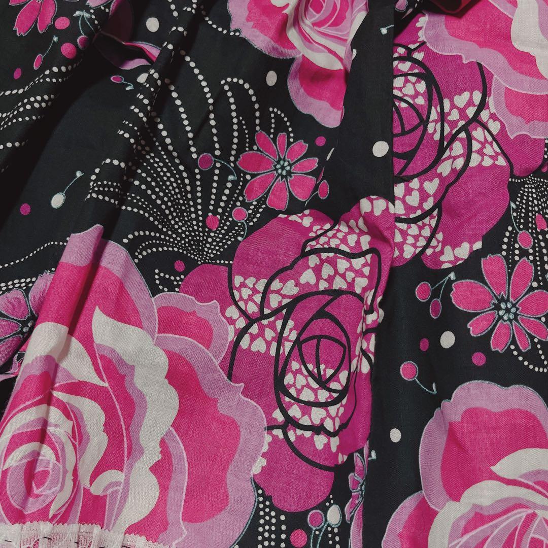 ドレス浴衣 大人フリーサイズ ハンドメイド 地雷 姫ギャル バラ ピンク