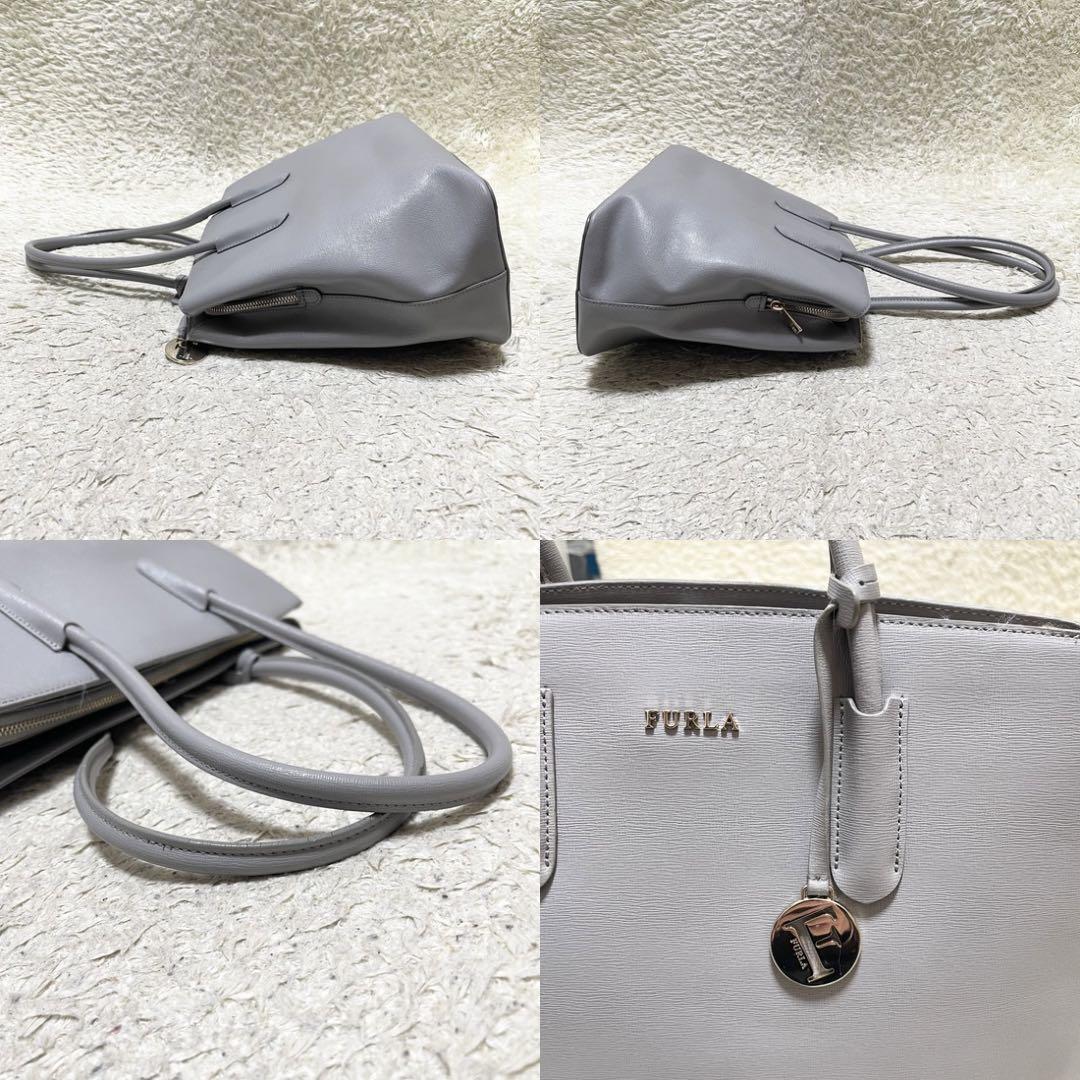 A4可】フルラ トートバッグ 肩掛け可 レザー グレー系 ロゴ金具