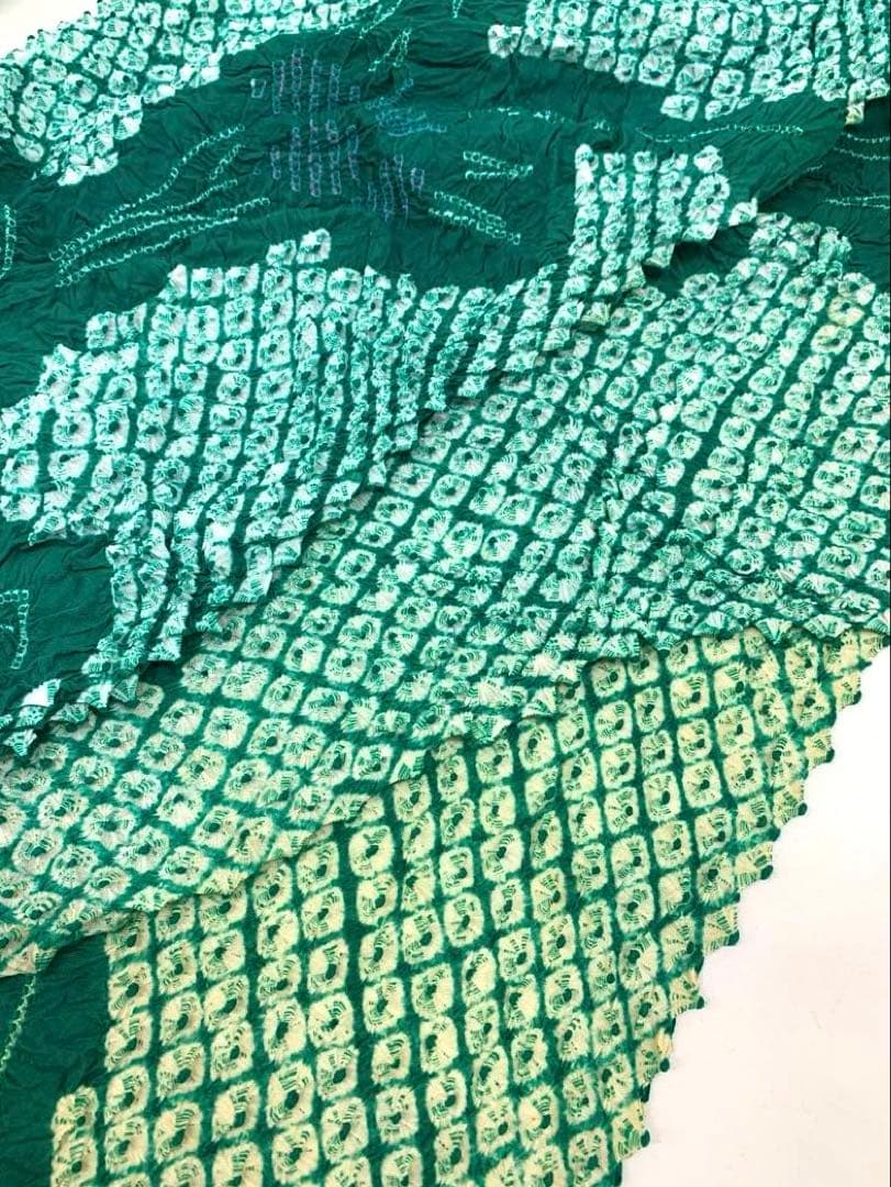 絞り浴衣 藤娘 クロムグリーン色 盛夏 綿反 反物