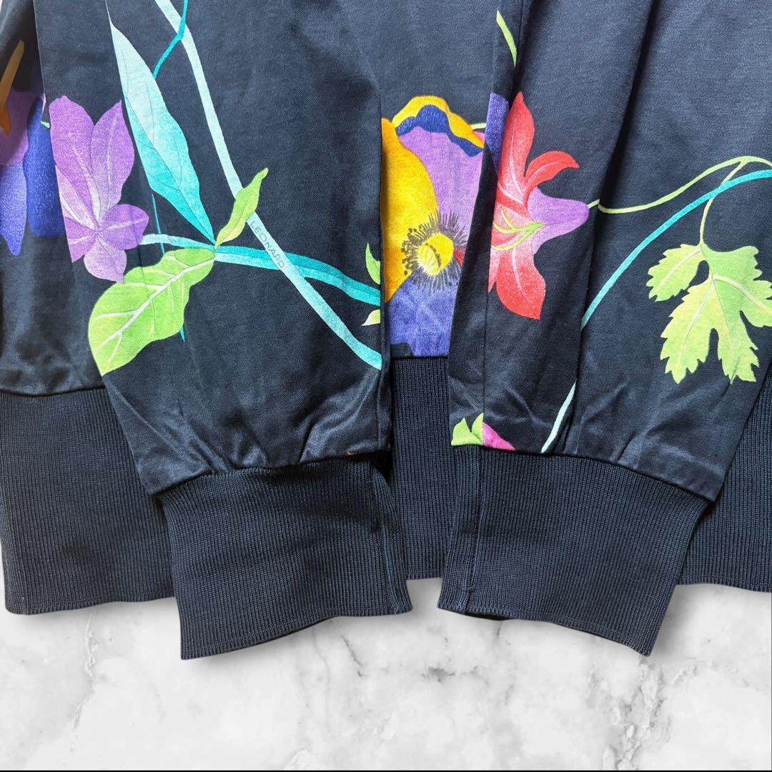 LEONARD✨レオナール 花柄ポロシャツ 長袖 ブラック 総柄 ボタン刻印 M