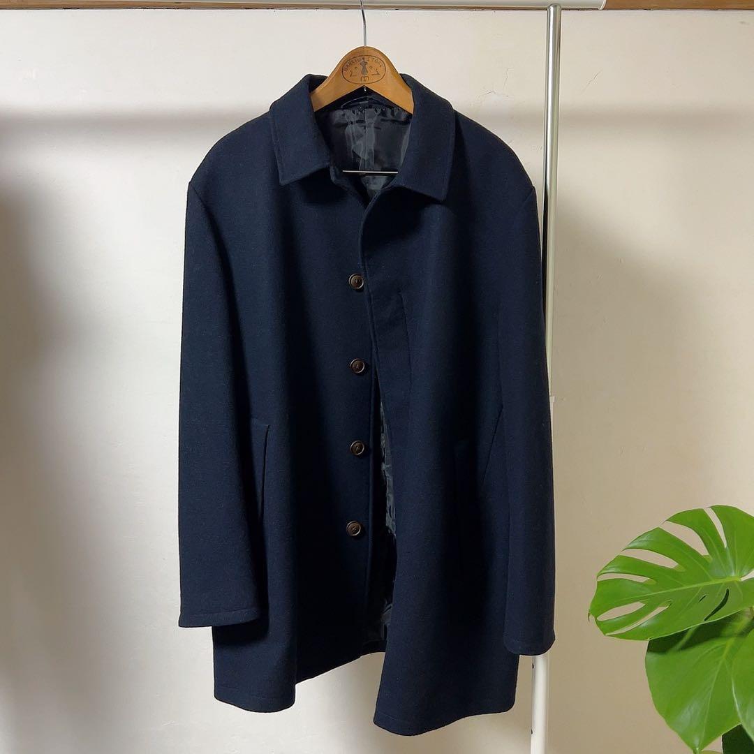 無印良品 フレンチウール混 メルトンハーフコート XL ダークネイビー