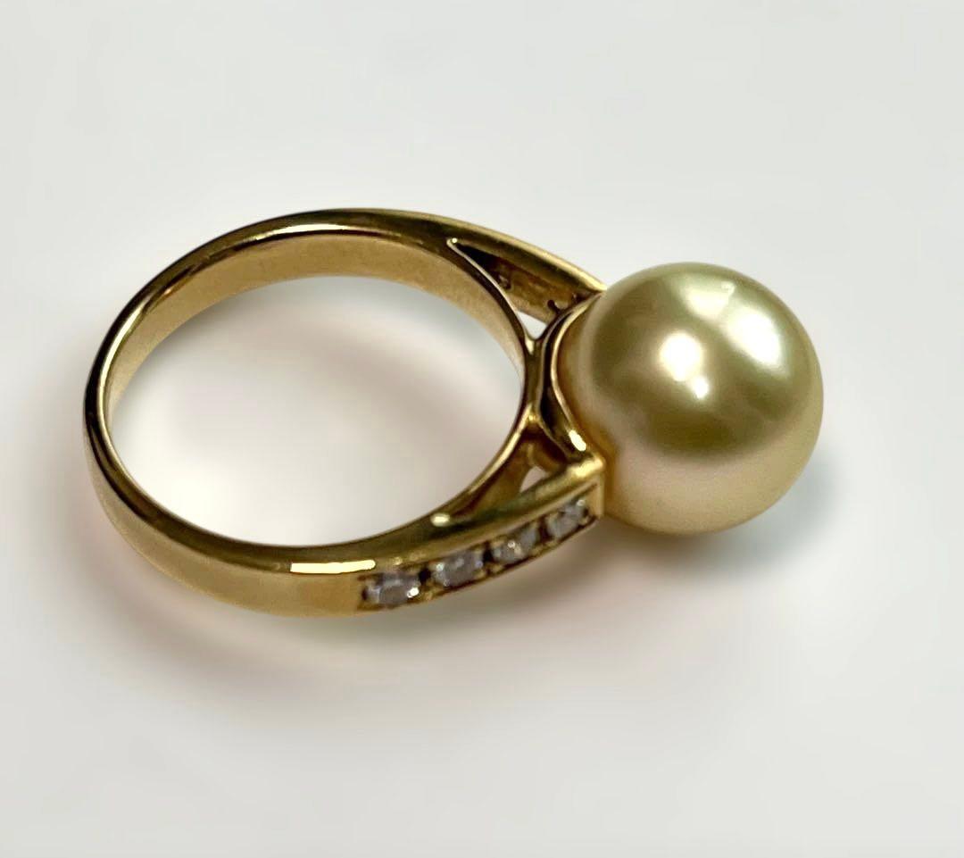 K18ゴールデンパールダイヤモンド0.20ctデザインリング 6.5ｇ