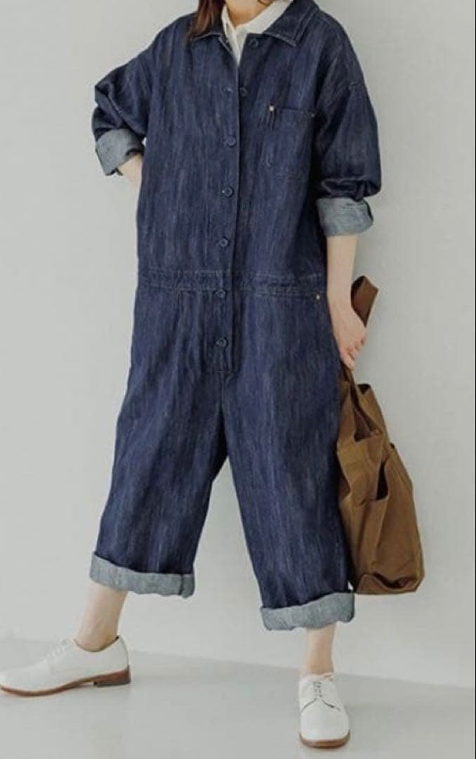 &yarn コットンリネン デニム ジャンプスーツ - メルカリ