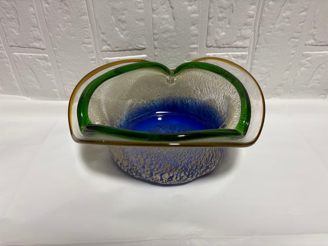 【稲嶺盛吉】琉球ガラス　大皿③ 沖縄 琉球ガラス 宙吹きガラス工房虹 稲嶺盛吉氏 白泡二色外大皿