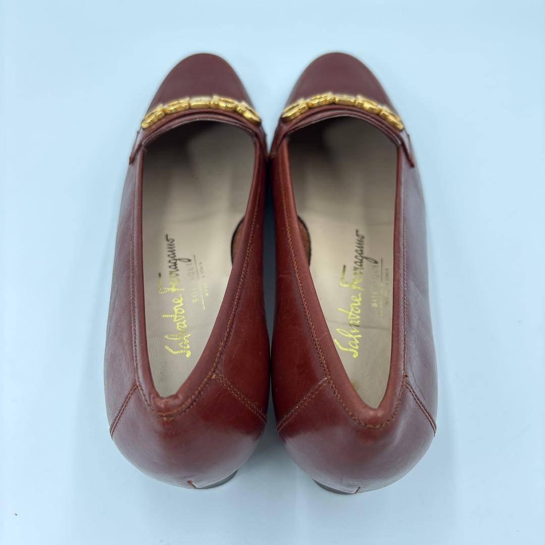 サルヴァトーレフェラガモ ガンチーニ パンプス 7C 24.5cm ブラウン