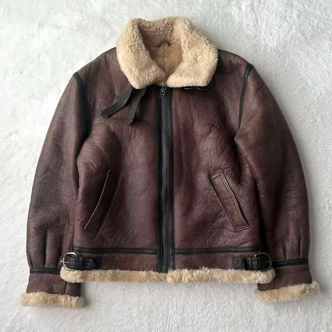 極暖✨B-3 ムートン フライトジャケット L 羊革 シープスキン 肉厚 茶 極暖✨B-3 ムートン フライトジャケット L 羊革 シープスキン 肉厚 茶