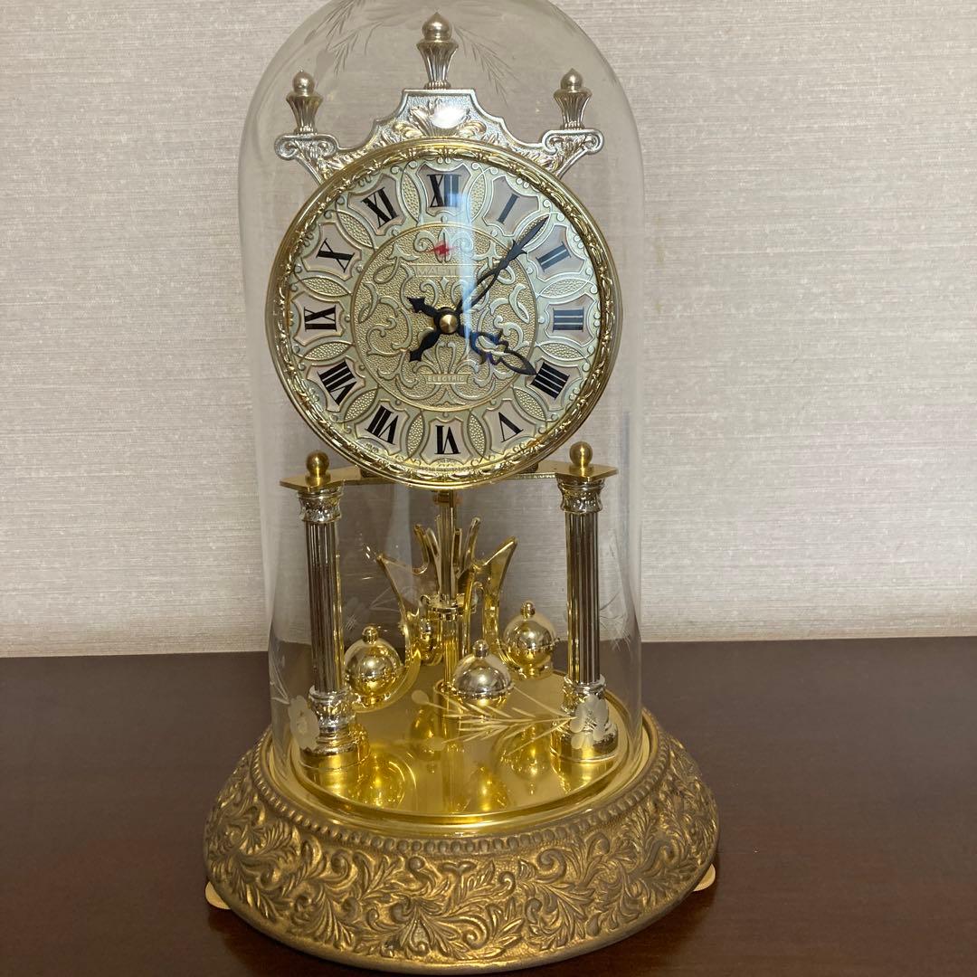 アンティーク 置き時計 マスタークオーツ ガラスドーム 回転振り子式