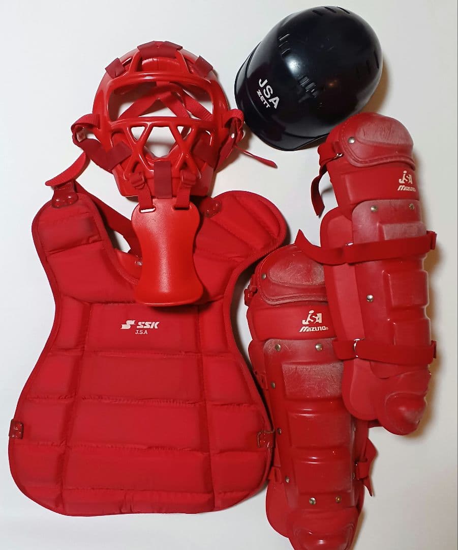 キャッチャー防具 プロテクター レガース マスク ソフトボール 野球 赤