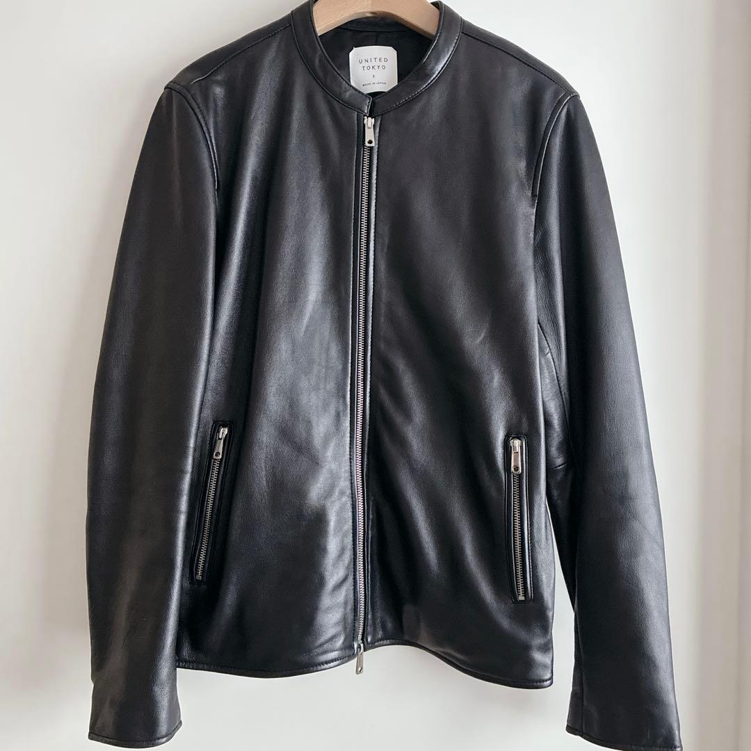 美品 ユナイテッドトウキョウ シングル ライダース ラムレザー L