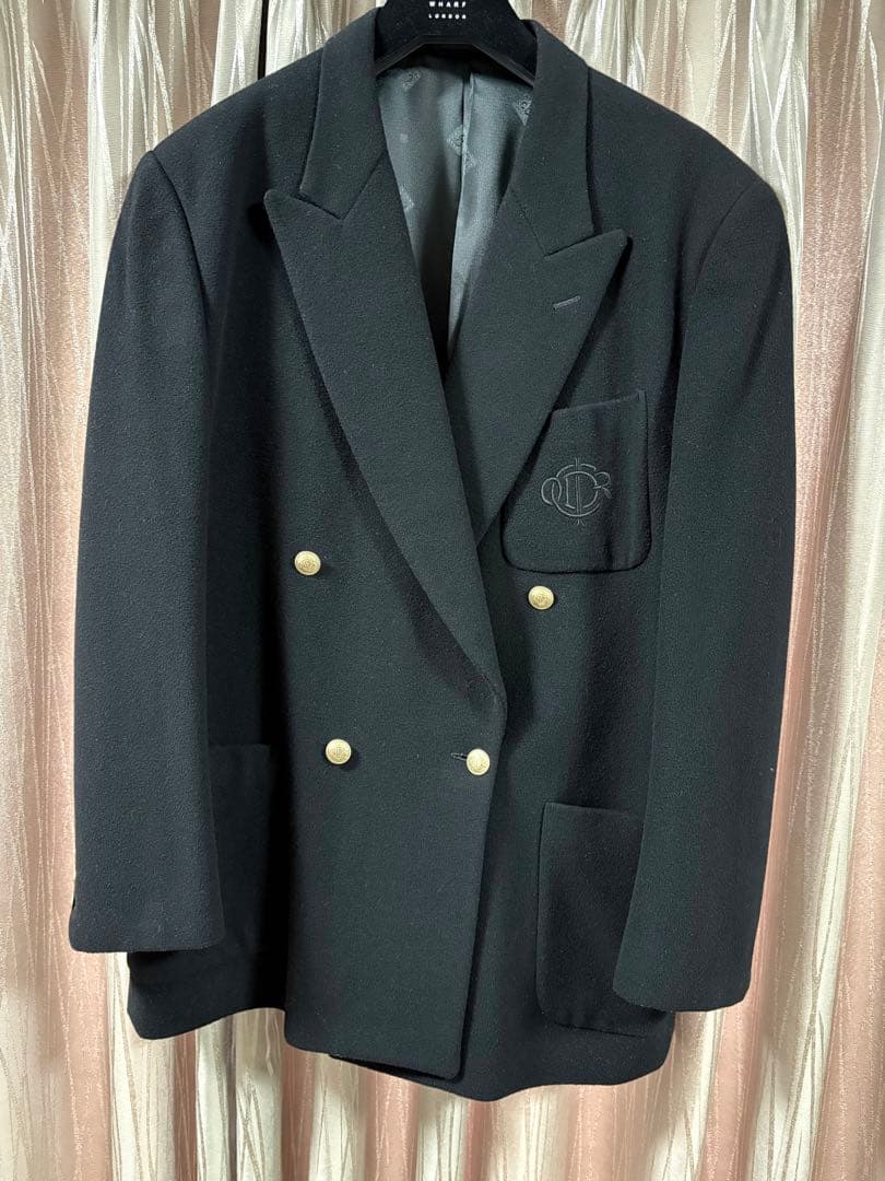 クリスチャンディオール ダブルジャケット 紺ブレ金ボタン カシミヤ混