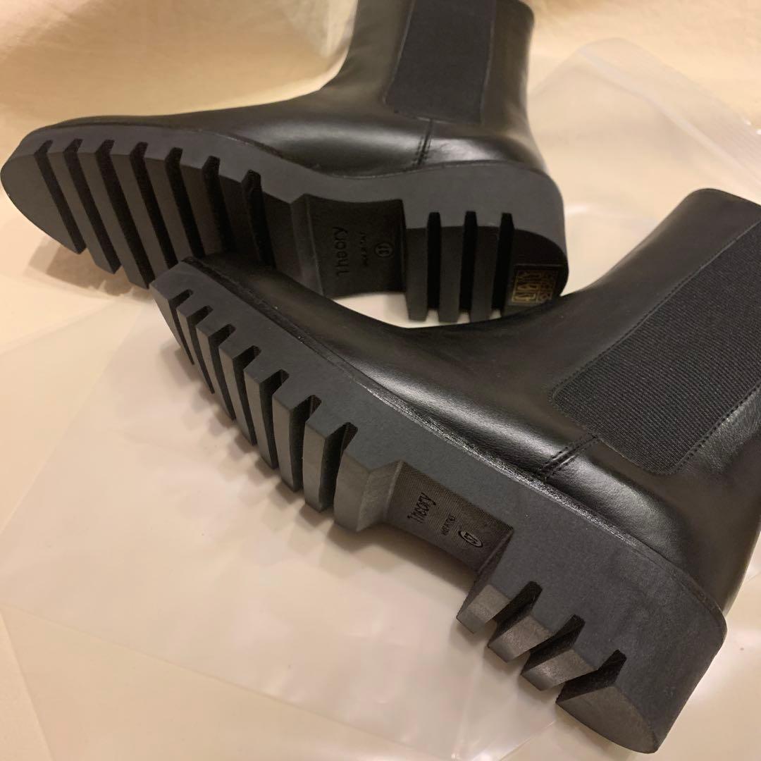 セオリー　ブラックレザーサイドゴアブーツ37(23.5cm)