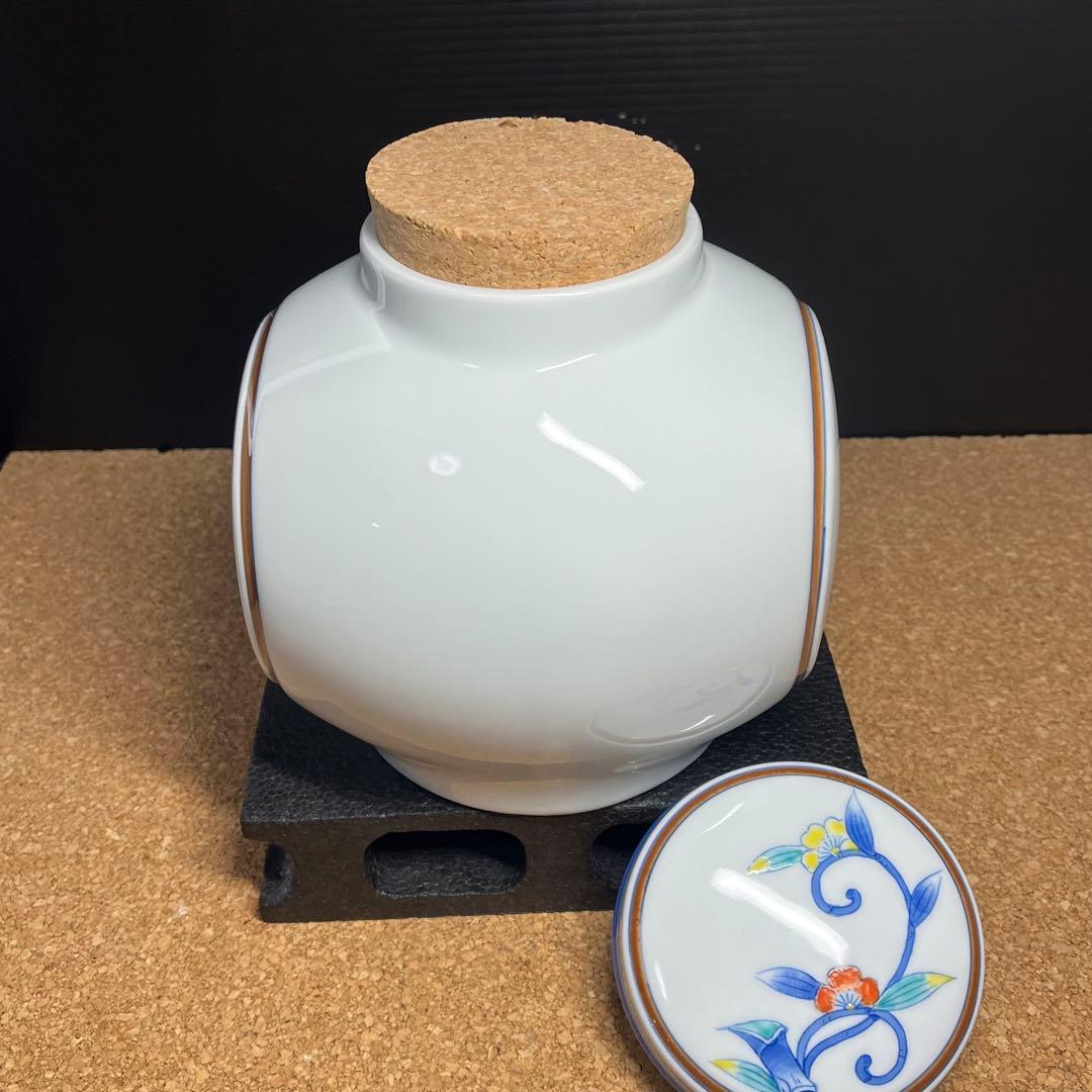 未使用】有田焼.華山萬右衛門窯 染錦枝花酒器/陶器製花枝保冷サーバー