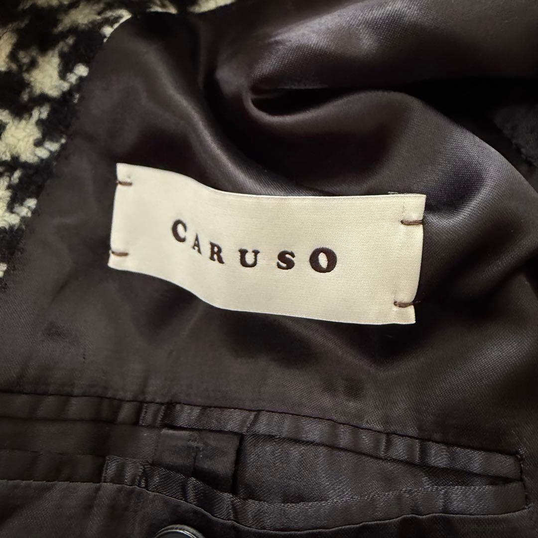 美品】CARUSO カルーゾ アルパカ混 千鳥格子 ベルテッドコート 46