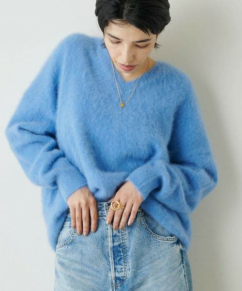 whim gazette FOXY Vネックプルオーバー カシミヤウール ブルー - メルカリ