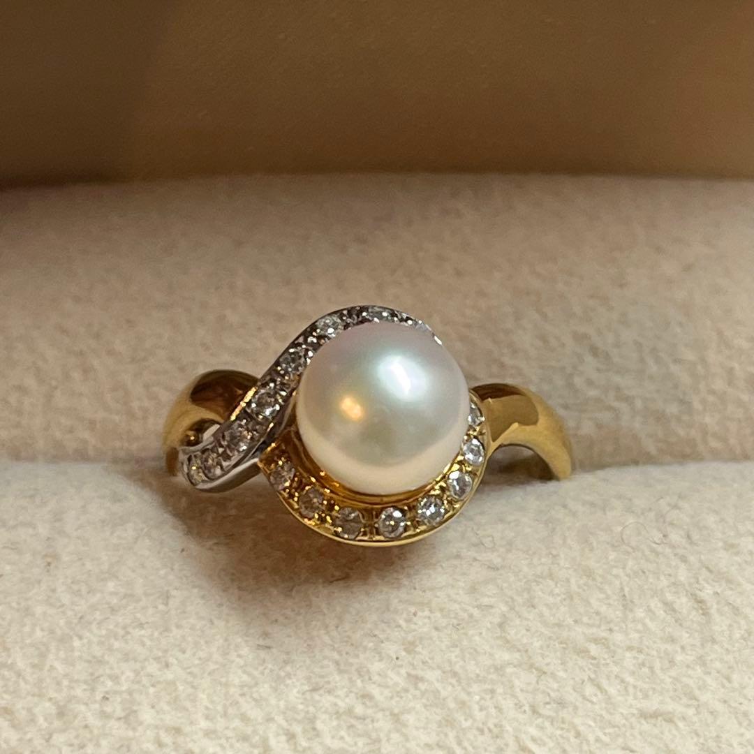 じゃるココ様　k18/pt850 パール　ダイヤモンド　リング パール リング k18 18金 あこや本真珠 ダイヤ パヴェ ダイヤモンド C型
