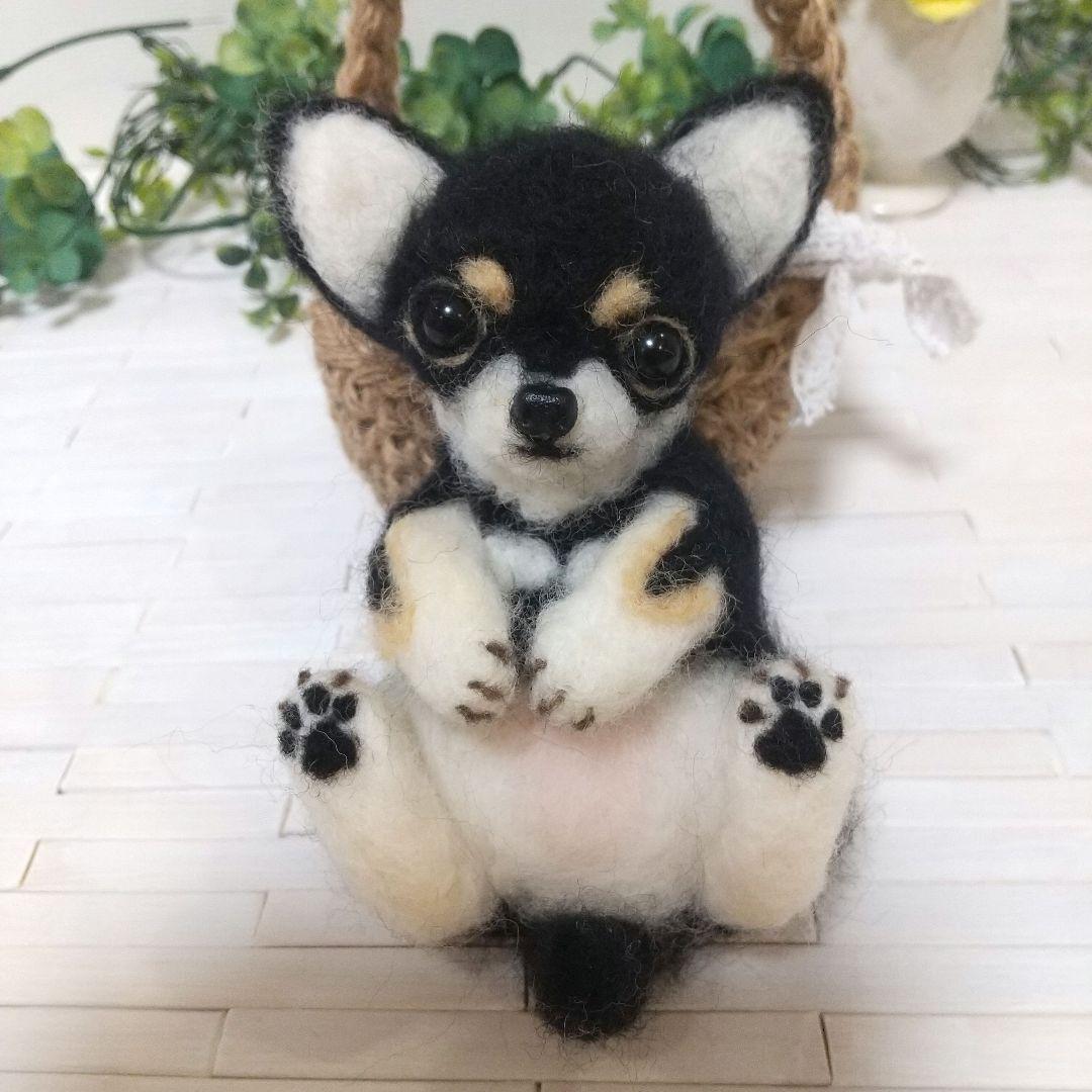 羊毛フェルト チワワ ブラックタン ぬいぐるみ 置物 #248 - メルカリ