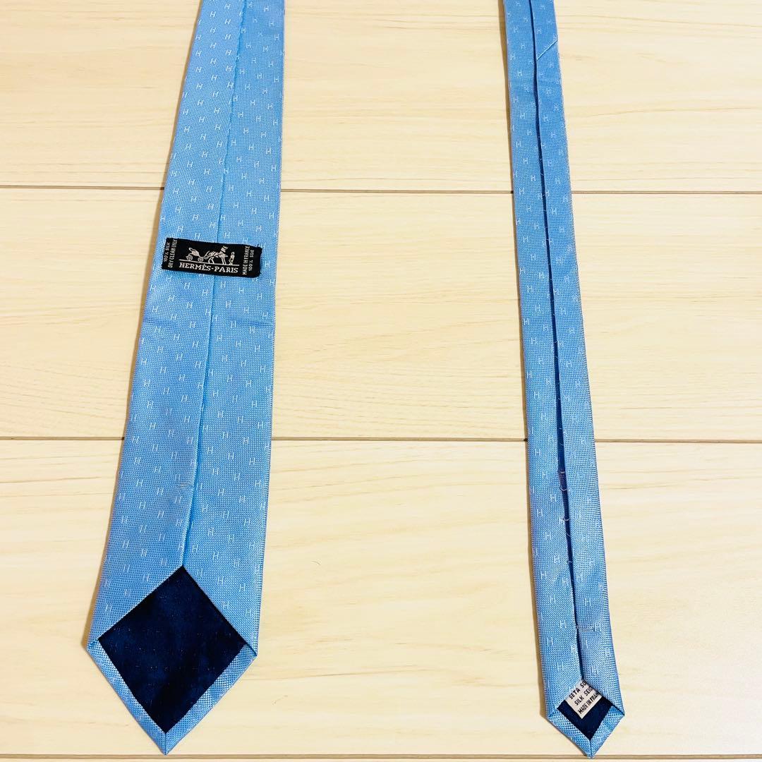 HERMES エルメス ネクタイ ファソネ H柄 H織 ブルー 青 シルク - メルカリ