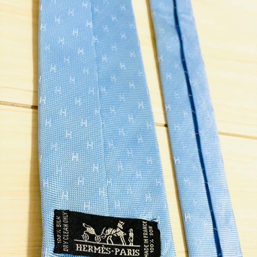 HERMES エルメス ネクタイ ファソネ H柄 H織 ブルー 青 シルク - メルカリ