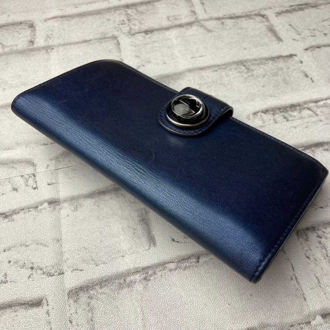 GUCCI グッチ☆長財布 ネイビー インターロッキングG 二つ折り - メルカリ